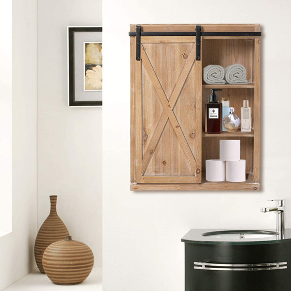 Gracie Oaks Armoire de salle de bain murale en bois massif H 28 po x l 22,2 po x 7,2 po akini et